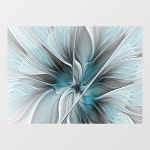 Floral Fractal Modern Abstract Flower Blue Grey Window Cling