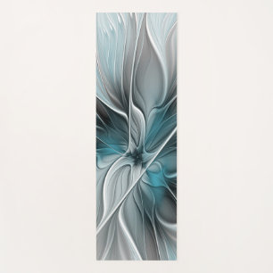 Floral Fractal Modern Abstract Flower Blue Grey Yoga Mat