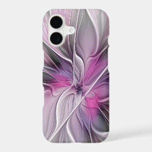 Floral Fractal Modern Abstract Flower Pink Grey