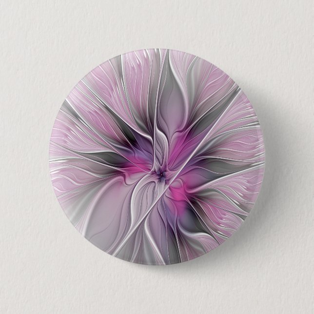 Floral Fractal Modern Abstract Flower Pink Grey 6 Cm Round Badge (Front)
