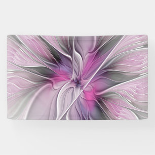 Floral Fractal Modern Abstract Flower Pink Grey Banner