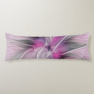 Floral Fractal Modern Abstract Flower Pink Grey Body Cushion