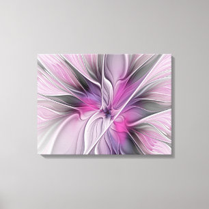 Floral Fractal Modern Abstract Flower Pink Grey Canvas Print