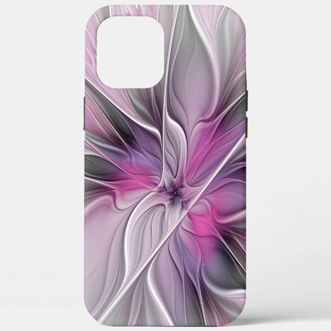 Floral Fractal Modern Abstract Flower Pink Grey Case-Mate iPhone Case (Back)