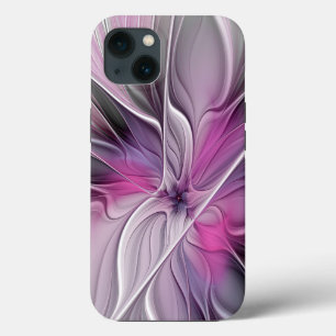 Floral Fractal Modern Abstract Flower Pink Grey iPhone 13 Case