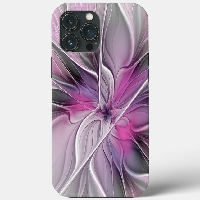 Floral Fractal Modern Abstract Flower Pink Grey Case-Mate iPhone Case (Back)