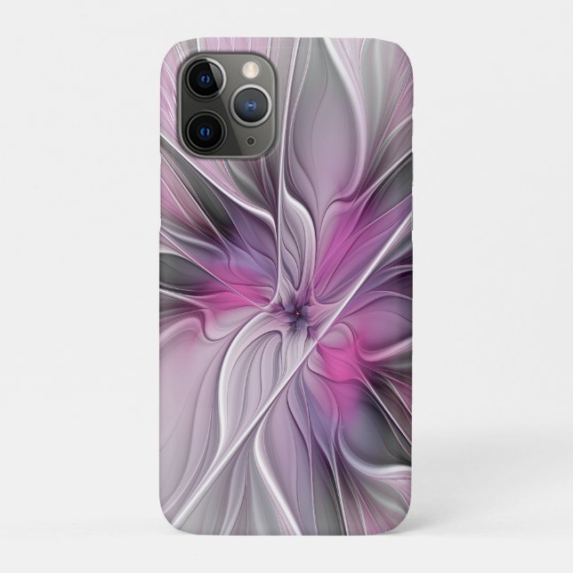 Floral Fractal Modern Abstract Flower Pink Grey Case-Mate iPhone Case (Back)
