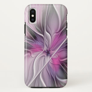 Floral Fractal Modern Abstract Flower Pink Grey iPhone X Case