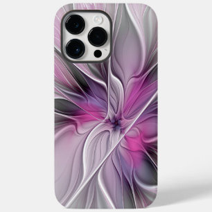 Floral Fractal Modern Abstract Flower Pink Grey Case-Mate iPhone 14 Pro Max Case