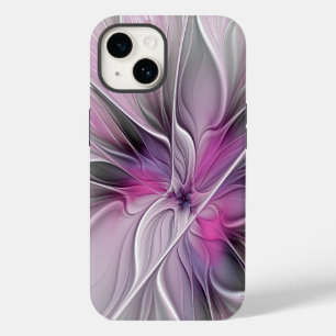 Floral Fractal Modern Abstract Flower Pink Grey Case-Mate iPhone 14 Case