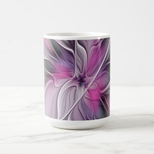 Floral Fractal Modern Abstract Flower Pink Grey Coffee Mug