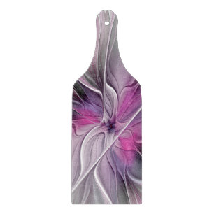 Floral Fractal Modern Abstract Flower Pink Grey Cutting Board
