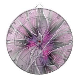 Floral Fractal Modern Abstract Flower Pink Grey Dartboard