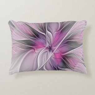 Floral Fractal Modern Abstract Flower Pink Grey Decorative Cushion