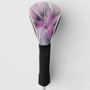 Floral Fractal Modern Abstract Flower Pink Grey Golf Head Cover