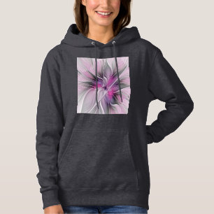 Floral Fractal Modern Abstract Flower Pink Grey Hoodie