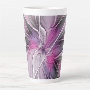 Floral Fractal Modern Abstract Flower Pink Grey Latte Mug