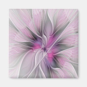 Floral Fractal Modern Abstract Flower Pink Grey Magnet