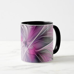 Floral Fractal Modern Abstract Flower Pink Grey Mug