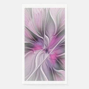 Floral Fractal Modern Abstract Flower Pink Grey Napkin