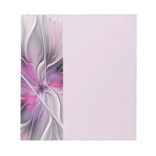 Floral Fractal Modern Abstract Flower Pink Grey Notepad