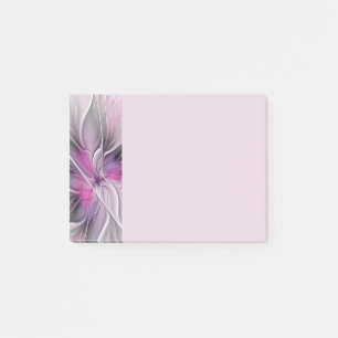 Floral Fractal Modern Abstract Flower Pink Grey Post-it Notes