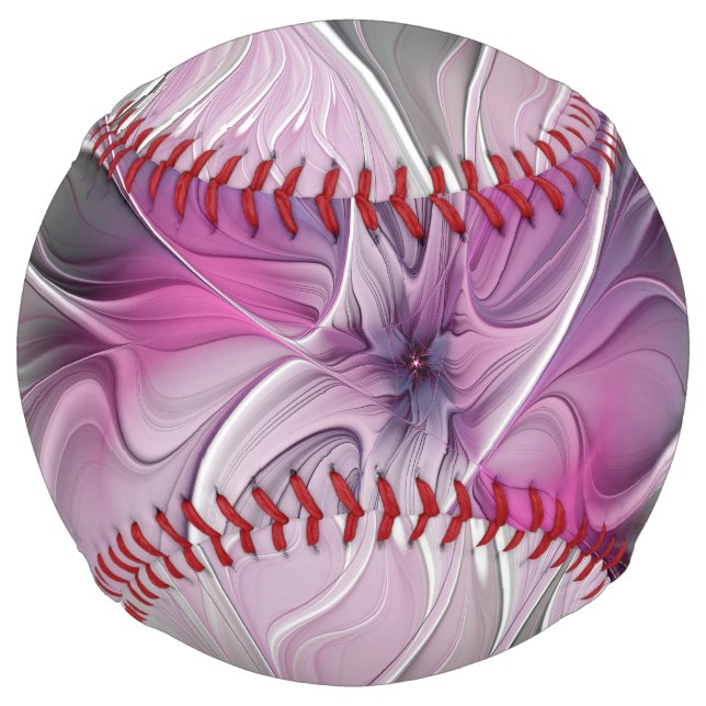 Floral Fractal Modern Abstract Flower Pink Grey Softball (Front)