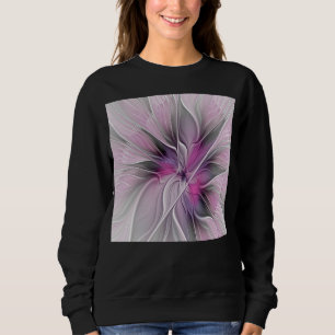 Floral Fractal Modern Abstract Flower Pink Grey Sweatshirt