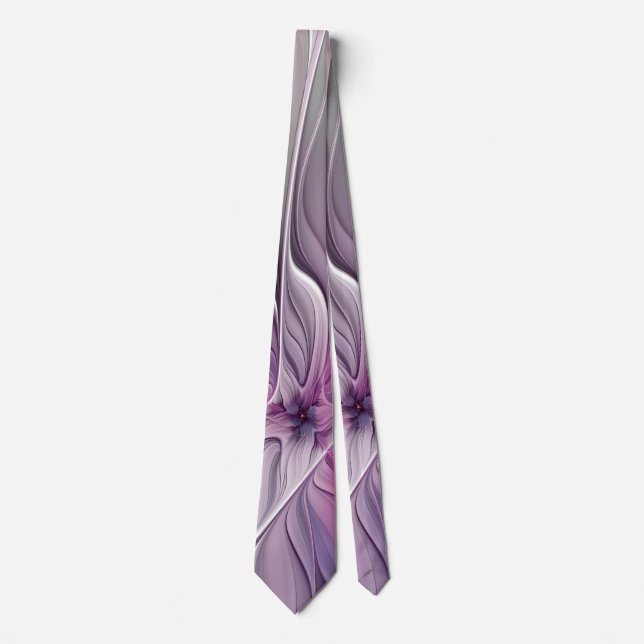 Floral Fractal Modern Abstract Flower Pink Grey Tie (Front)
