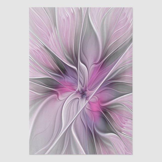 Floral Fractal Modern Abstract Flower Pink Grey Tissue Paper (Front)
