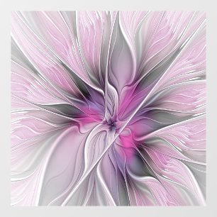 Floral Fractal Modern Abstract Flower Pink Grey Window Cling