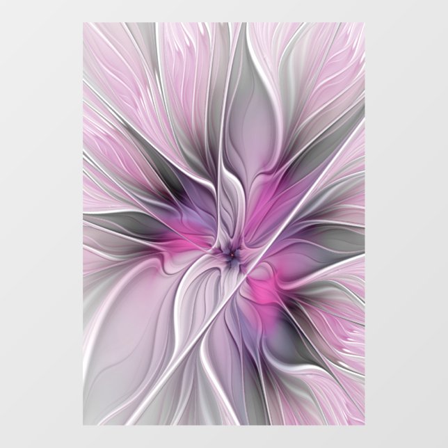 Floral Fractal Modern Abstract Flower Pink Grey Window Cling (Sheet)