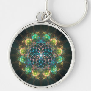 Floral fractal ornament key ring