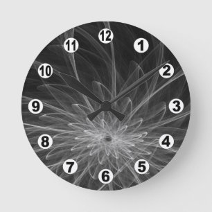 Floral Fractals & fantasy lights / Modern BW Round Clock