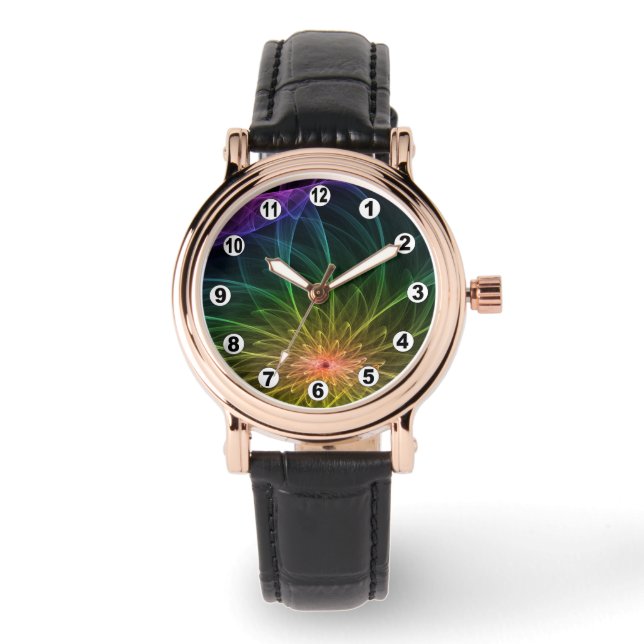Floral Fractals & fantasy lights / Modern, Elegant Watch (Front)