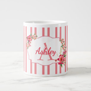 Floral Frame And Stripes Large Coffee Mug