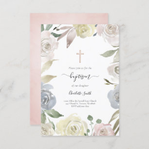 floral frame Baptism baby girl Invitation