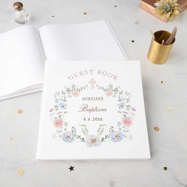 Floral Frame Baptism Guest Book (Front Open)