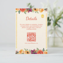 Floral frame beige Chinese wedding details QR code