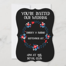 FLORAL FRAME BLACK MODERN WEDDING INVITATIONS