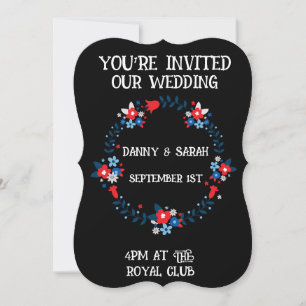 FLORAL FRAME BLACK MODERN WEDDING INVITATIONS