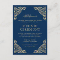 Floral Frame Blue and Gold Islamic Muslim Mehndi