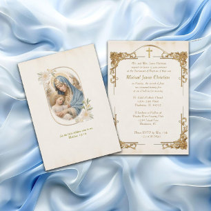 Floral Frame Catholic Baptism Blessed Mother Jesus Invitation