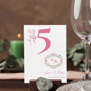 Floral Frame Chic Monogram Wedding Table Number