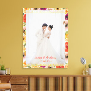 Floral frame Chinese wedding couple photo oriental Canvas Print