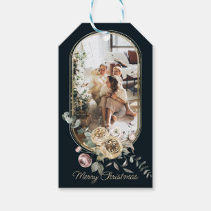 Floral Frame Christmas Holiday Photo Personalised Gift Tags