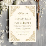 Floral Frame Cream and Gold Islamic Muslim Wedding Invitation<br><div class="desc">Invite your guests with this Islamic style wedding invitation featuring an intricate floral design and 'Bismillah' in Arabic calligraphy on a cream background. Simply add your event details on this easy-to-use template to make it a one-of-a-kind invitation. This invitation is fully customisable. All texts are editable and background colour can...</div>