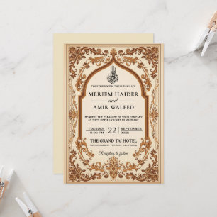 Floral Frame Cream and Gold Islamic Muslim weeding Invitation