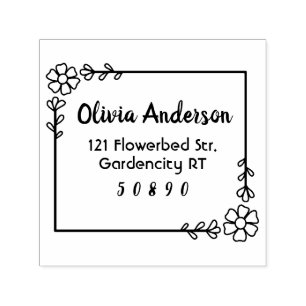 Floral frame daisy leaves address  self-inking stamp
