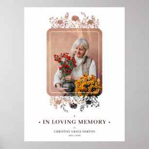 Floral Frame & Elegant Photo Funeral Poster